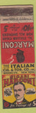 Matchbook Cover - Marconi Cigars WORN