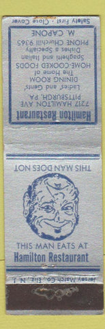 Matchbook Cover - Hamilton Restaurant Pittsburgh PA Capone