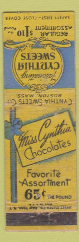 Matchbook Cover - Cynthia Sweets Chocolates Boston MA WORN