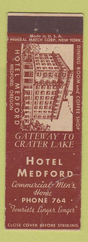 Matchbook Cover - Hotel Medford OR low phone Federal WORN