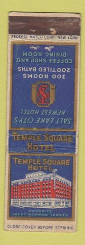 Matchbook Cover - Temple Square Hotel Salt Lake City UT FEDERAL LONG WORN