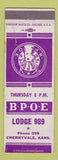 Matchbook Cover - Elks Lodge Cherryvale KS WEAR