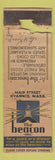 Matchbook Cover - Beacon Restaurant Hyannis MA POOR