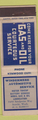 Matchbook Cover - Windermere oil gas Seattle WA Federal