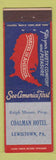 Matchbook Cover - Coleman Hotel Lewistown PA Federal