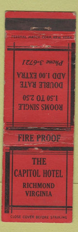 Matchbook Cover - Capitol Hotel Richmond VA Federal WEAR
