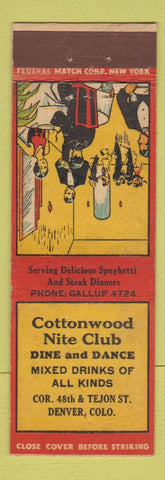 Matchbook Cover - Cottonwood Nite Club Denver Colorado FEDERAL LONG