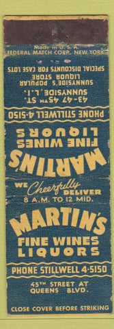Matchbook Cover - Martins Wines Liquors Sunnyside LI Federal WORN