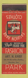 Matchbook Cover - Fashion Park Clothes Art Knief Waterloo IA Federal