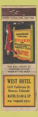 Matchbook Cover - West Hotel Denver Colorado WORN