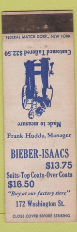 Matchbook Cover - Bieber Isaacs Clothes Federal Binghamton NY WEAR