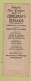 Matchbook Cover - Zimmerman's Hungarian New York City Federal Christmas