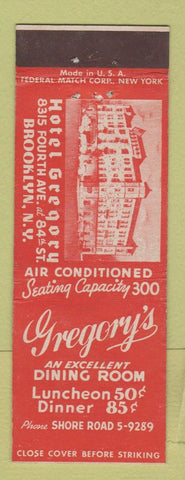 Matchbook Cover - Gregory's Restaurant Brooklyn NY Federal