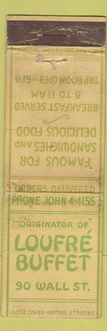 Matchbook Cover - Loufre Buffet New York City FEDERAL LONG WORN