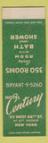 Matchbook Cover - Hotel Century New York City Federal SAMPLE