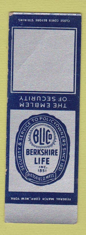 Matchbook Cover - Berkshire Life Insurance Pittsfield MA SAMPLE WEAR