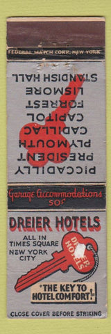 Matchbook Cover - Dreier Hotels New York City FEDERAL LONG WEAR