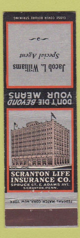 Matchbook Cover - Scranton Life Insurance Jacob Williams PA Federal