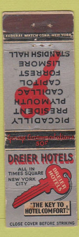 Matchbook Cover - Dreier Hotels New York City FEDERAL LONG WORN #1
