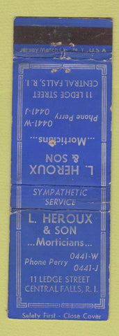 Matchbook Cover - L Heroux Mortician Central Falls RI WORN
