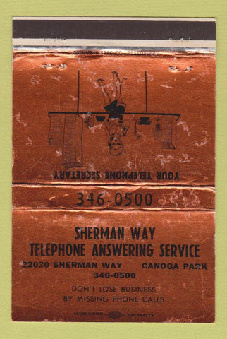 Matchbook Cover - Sherman Way Answering Canoga Park CA girlie WEAR 40 Strike