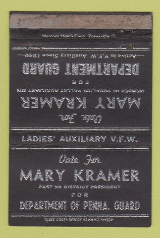 Matchbook Cover - Mary Kramer Election PA Guard WORN BLACK 40 Strike