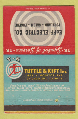 Matchbook Cover - Tutle Kifti Eoff Electric Portland Salem Eugene OR 40 Strike