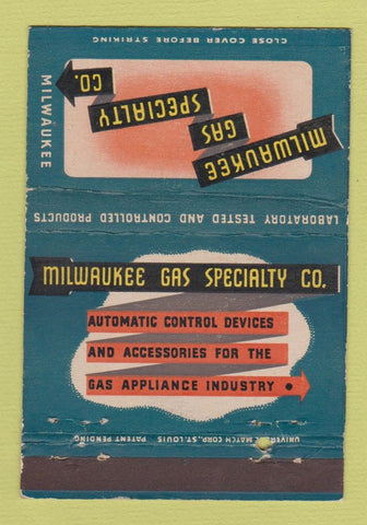 Matchbook Cover - Milwaukee Gas Specialty WI 40 Strike