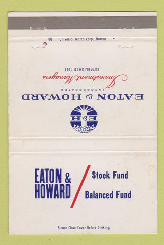 Matchbook Cover - Eaton Howard Stock Fund Investments WEAR 40 Strike