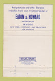Matchbook Cover - Eaton Howard Stock Fund Investments WEAR 40 Strike
