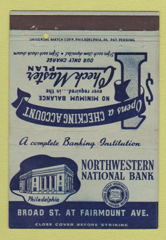 Matchbook Cover - Northwestern National Bank Philadelphia PA 40 Strike