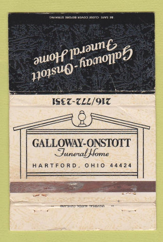 Matchbook Cover - Galloway Onstott Funeral Home Hartford OH WEAR 40 Strike