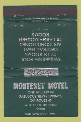 Matchbook Cover - Monterey Motel Silver Springs FL? WORN 40 Strike