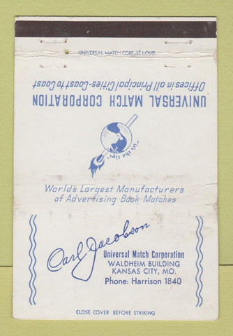 Matchbook Cover - Universal Match Carl Jacobson Kansas City MO WEAR 40 Strike