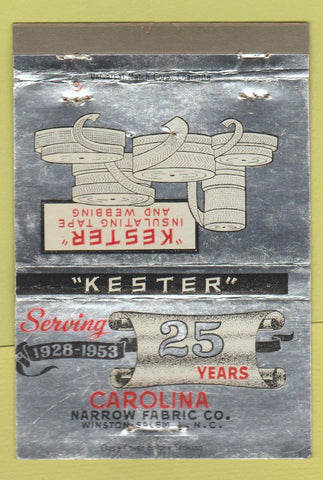Matchbook Cover - Kester Insulating Tape Fabric Winston Salem NC WEAR 40 Strike