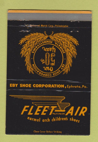 Matchbook Cover - Fleer Air Childrens Shoes Ephrata PA 40 Strike