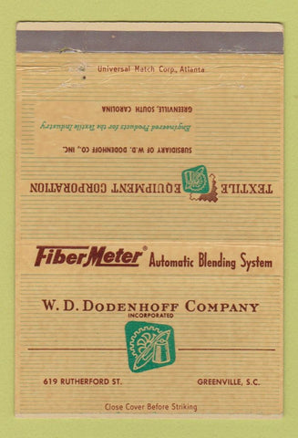 Matchbook Cover - WD Dodenhoff Greenville SC Textile Eqiupment 40 Strike