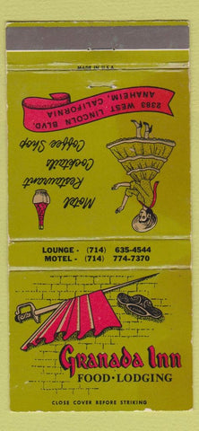 Matchbook Cover - Granada Inn Anaheim CA Girlie STAINED WORN 30 Strike