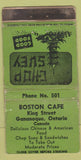 Matchbook Cover - Boston Cafe Gananoque ON Chinese POOR 30 Strike