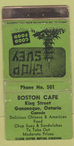 Matchbook Cover - Boston Cafe Gananoque ON Chinese POOR 30 Strike