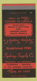 Matchbook Cover - Sydney Supply Plumbing Heating SAMPLE 30 Strike