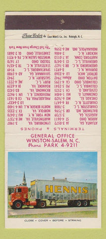 Matchbook Cover - Hennis Trucking Winston Salem NC 30 Strike