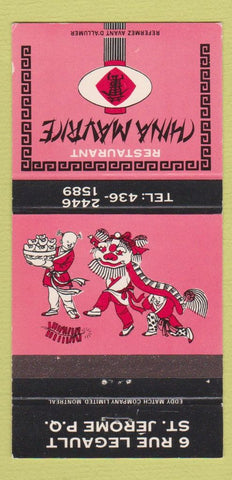 Matchbook Cover - China Mavrice Chinese St Jerome QC 30 Strike