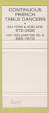 Matchbook Cover - Beef Baron London ON girlie #304 Strip Club 30 Strike