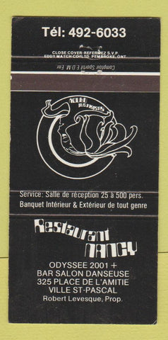 Matchbook Cover - Restaurant Nancy Ville St Pascal QC girlie WORN 30 Strike