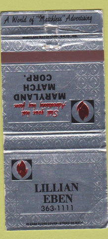Matchbook Cover - Maryland Match Corp Lillian Eben WEAR 30 Strike