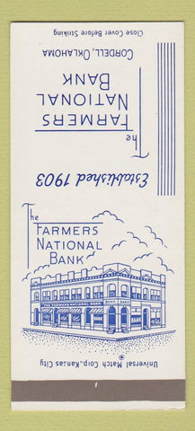 Matchbook Cover - Farmers National Bank Cordell OK SAMPLE 30 Strike