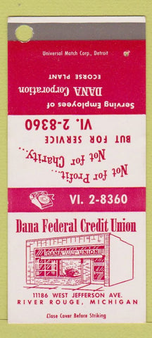 Matchbook Cover - Dana Federal Credit Union River Rouge MI SAMPLE 30 Strike