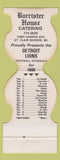 Matchbook Cover - Detroit Lions 1980 Schedule Barrister House Catering Contour