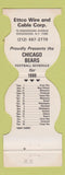 Matchbook Cover - Chicago Bears 1980 Schedule Ettco Wire Ridgewood NY WORN